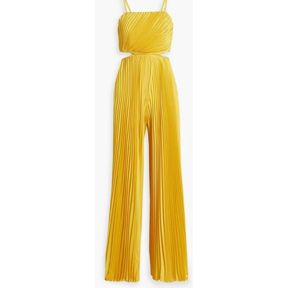 Alice + Olivia $595 Accordion Wide Leg Cut Out Yellow Jumpsuit Sz 6 NWT - Picture 3 of 8